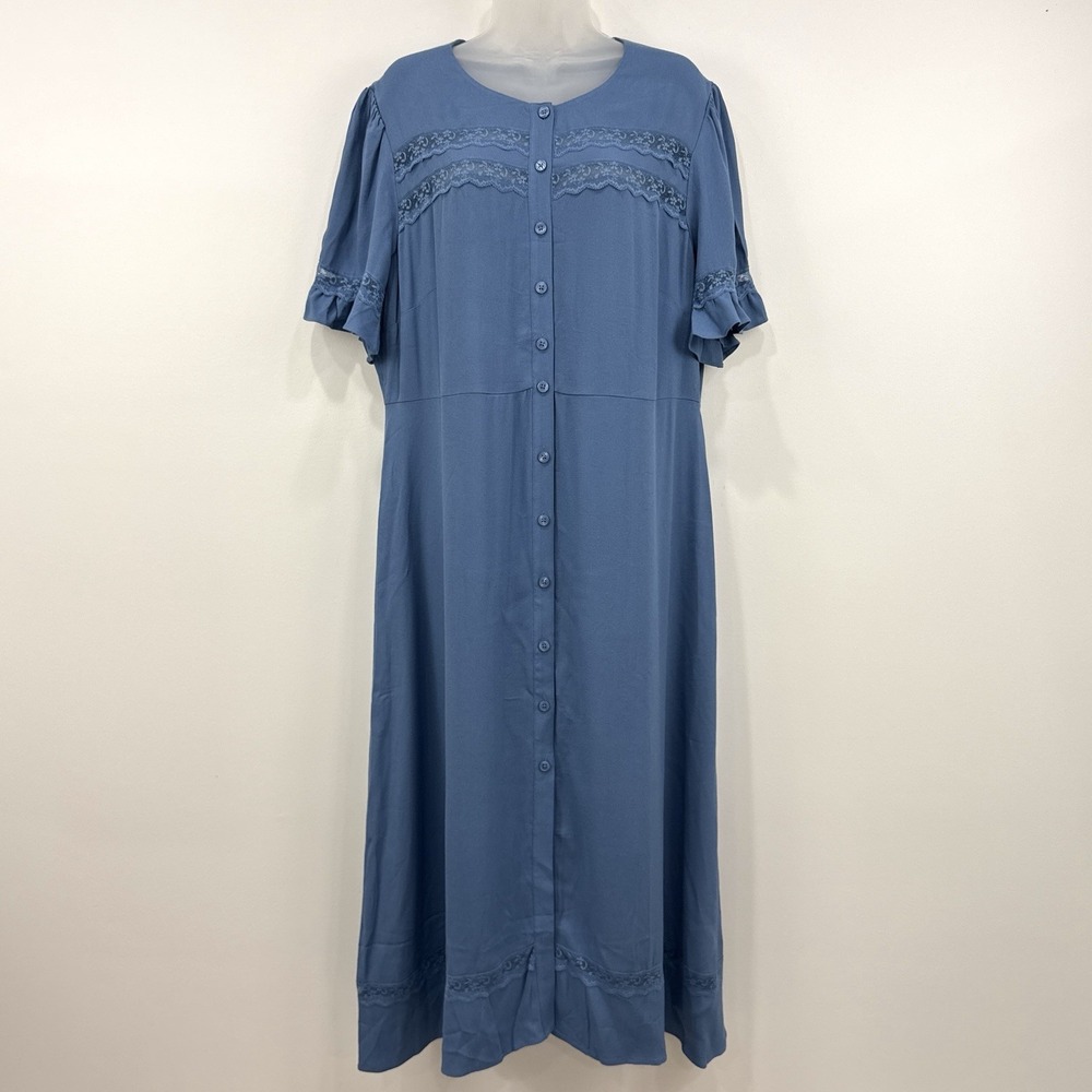 Quince Women Lightweight Crepe Lace Inset Midi Dress XL Peasant Cottagecore